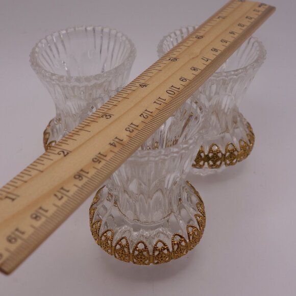 Set of Three(3) Crystal Toothpick Holders with Gold Color Metal Decoration - Picture 4 of 13